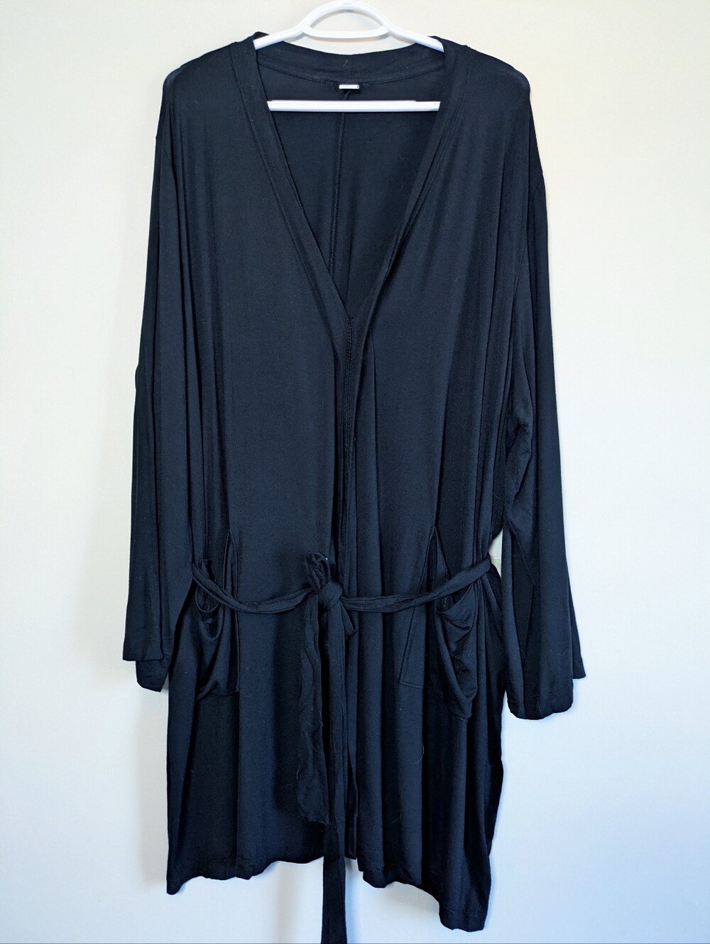 Wrap Short Kimono Jacket Robe Dark Black Knit Tie Belt | XXL | Old Navy